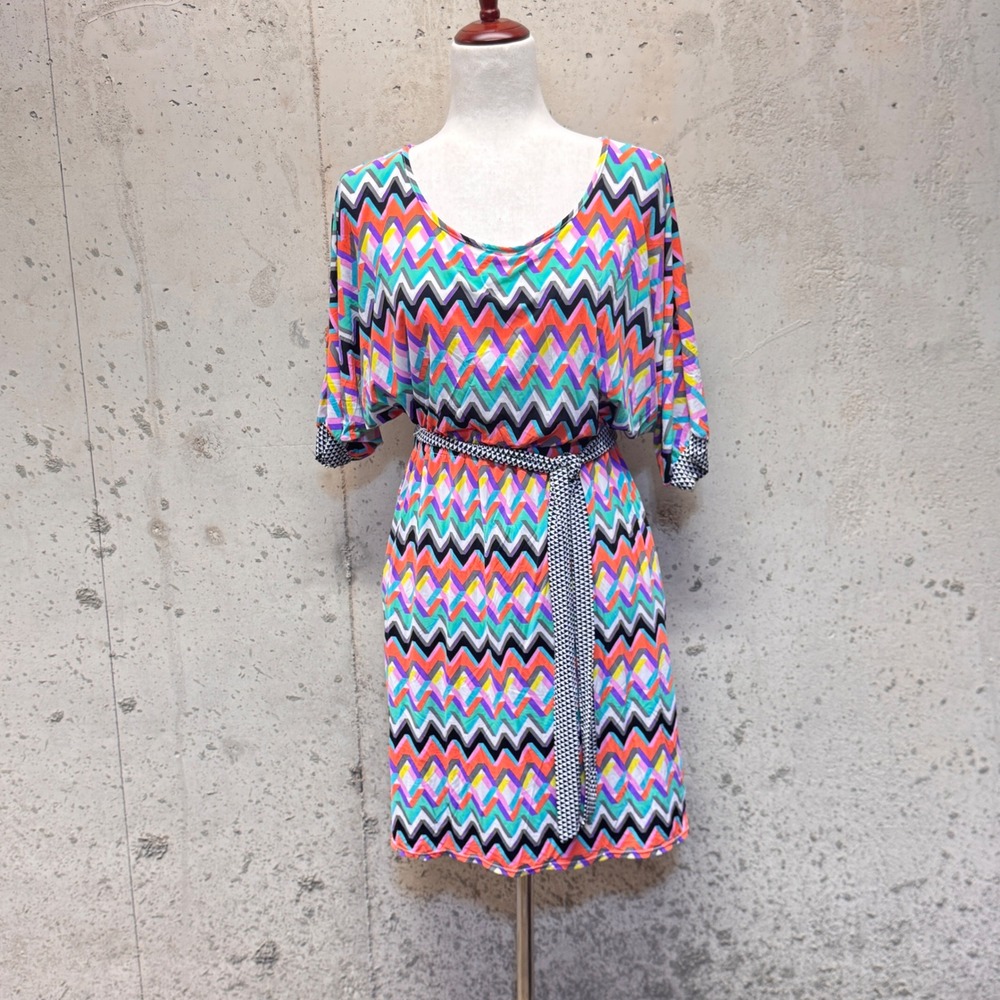 ABS Allen Schwartz Chevron Zigzag Dress Womens Multicolor Geometric Mod Retro